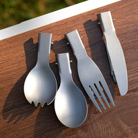 Ensemble de couverts portables en titane pour le camping, couteau, fourchette, cuillère, cuillère-fourchette pliables en métal pour les voyages en plein air