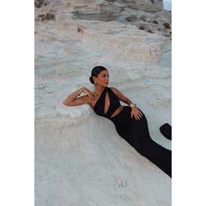 Robe de bal noire Narcisa ODM, robe de soirée romantique en polyester brodée de paillettes, longueur au sol, style de fête, courte, avec perles/appliques, taille XL - Product Image 2