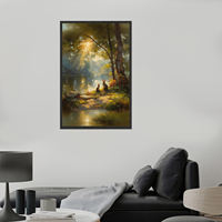 Impression sur toile « Forêt Sereuse au Soleil » : Lapins Mignons au Bord du Lac – Décoration Murale pour Salon et Chambre, Taille Personnalisable