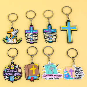 Bán buôn Nhà cung cấp một mảnh cao su Christian Tôn Giáo may mắn Logo quyến rũ Keychain vòng tùy chỉnh phim hoạt hình móc khóa với số lượng lớn cho túi - Product Image 1