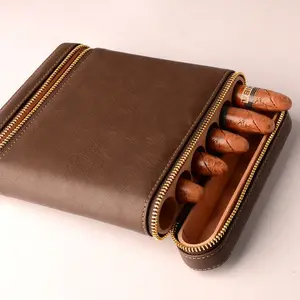 Portasigari portable double zipper Cigar box six pack borsa in legno massello idratante in legno di cedro borsa da viaggio in pelle unica