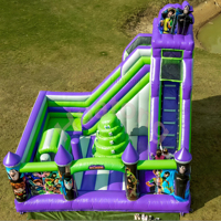 Location Commerciale Extérieure : Château Gonflable Combiné en PVC avec Toboggan, Maison de Rebond Gonflable à Thème Dessin Animé pour Enfants