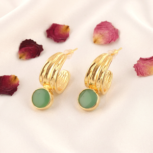Luxury jewelry chryso chalcedony <b>hoop</b> <b>earring</b> <b>solid</b> brass 18k gold plated designer texture minimalist chunky gemstone ear <b>hoops</b> - Product Image 4