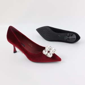 European American Style Women's Pumps High <strong>Heels</strong> <strong>Stiletto</strong> with Rhinestone <strong>Low</strong> Mouth Suede Pointed <strong>Heels</strong> Slip-On Closure - Product Image 4