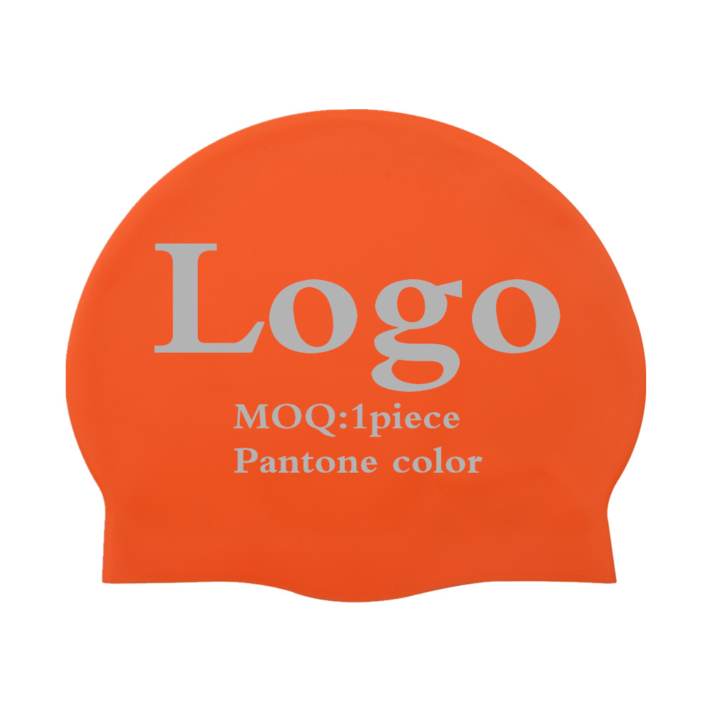 Customized Pantone 021C Bright Orange Rubber swimming caps 100% silicone swim cap custom for Kids and Adults