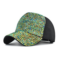 Venta caliente Rhinestone Bling Lady Mujeres Sombrero de béisbol Blue River CZ Diamond See Shell Plain Outdoor Sport Cap