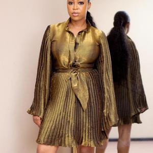 Robe tendance pour femmes, nouvelle collection <span class=keywords><strong>2022</strong></span>, style mode, petite robe à col montant et manches plissées - Product Image 2