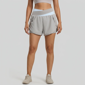 Shorts Deportivos de Cintura Alta para Mujer, 2 Capas, Spandex/Nylon, Transpirables, de Secado Rápido, con Bolsillo Lateral, Forro Interior Anti-rozaduras, para Yoga y Jogging - Product Image 3