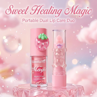 Baume à lèvres ours mignon en forme de fraise, gloss rose longue tenue hydratant, huile à lèvres liquide minérale végétalienne, ensemble de maquillage pour filles