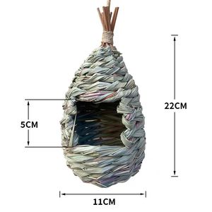 Nido de pájaros tejido a mano de hierba, tamaño mediano, decoración de jardín para exteriores, cesta artesanal de material natural para pájaros - Product Image 2