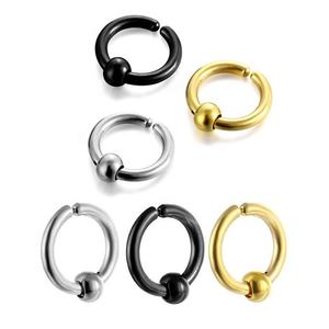 Orecchino a cerchio nero unico da uomo in acciaio inossidabile con gioiello Non Piercing personalizzato con sfera rotonda - Product Image 1