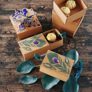 Tùy chỉnh giấy kraft con công Thiết kế hộp quà tặng cho sô cô la đám cưới sinh nhật bên Món quà trang trí với Ribbon - Product Image 3