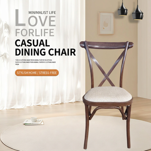 Modern Vintage Wood-Look Metal <b>Dining</b> <b>Chair</b> with X-Back and Fabric Seat for Living Room Bedroom Apartment Hotel - Product Image 1