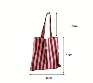 Custom Stripe Tote Shoulder Bags With Inside Zipper Pocket Large Capacity Eco <b>Handbag</b> <b>Canvas</b> Shopping Bag - Product Image 2