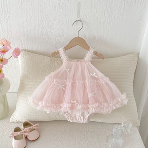 2025 nuevo verano alta calidad estilo fino gasa falda princesa malla tirantes mono traje dulce bebé niña mono - Product Image 1