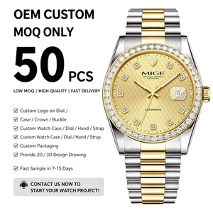 Montre de plongée automatique de luxe OEM ODM avec lunette sertie de diamants, or 40 mm, montres mécaniques serties de diamants, boîtier en acier inoxydable, bracelet - Product Image 1