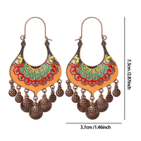 Boucles d'oreilles longues pendantes style bohème dorées, avec franges, motif fleur émaillée, bijoux fantaisie à crochet
