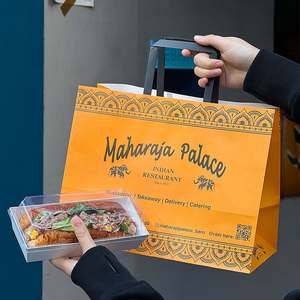 Bolsa de Papel Kraft Marrón con Asas, Biodegradable y Ecológica, para Comida para Llevar de Restaurantes y Servicios de Catering, con Logotipo Personalizado - Product Image 3