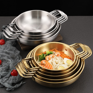 Olla caliente del ejército de estilo coreano, olla Binaural para Fideos Instantáneos, olla gruesa de acero inoxidable para <span class=keywords><strong>sopa</strong></span>, olla dorada para Ramen, mariscos - Product Image 1