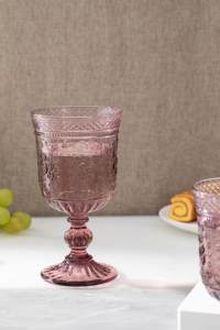 Ly rượu thủy tinh cổ điển nổi vân hoa hồng ép màu trơn, bền và sang trọng - Product Image 2