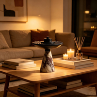 Brûleur d'encens en marbre, base conique en pierre naturelle en forme de sablier, porte-encens décoratif pour la maison et le salon de style arabe