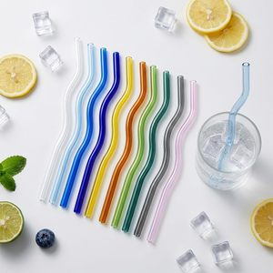 Pailles en verre ondulées colorées, ensemble de pailles à boire en verre ondulé avec brosse et emballage - Product Image 3