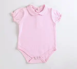 Baby Meisje Romper Roze Kleur Bodysuit Baby Shortsleeve Zomer Dragen Met Peterpan Kraag