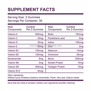 Thương hiệu nổi tiếng OEM nhà máy <span class=keywords><strong>Vitamin</strong></span> C E <span class=keywords><strong>D3</strong></span> K2 Gummies Vegan Dinh dưỡng bổ sung Magiê Biotin Kẽm <span class=keywords><strong>Vitamin</strong></span> tổng hợp Gummies - Product Image 6