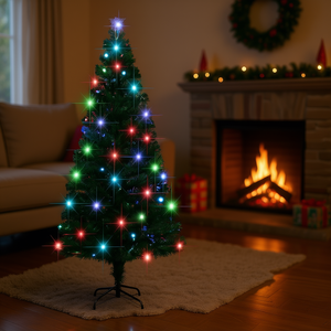 Sapin de Noël pré-éclairé à fibres optiques, 5 pieds, LED multicolores, décoration intérieure avec support, sapin artificiel en pin - Product Image 2