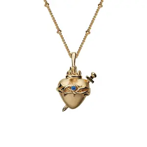 Gemnel custom trendy jewelry sapphire blue immaculate heart pendent necklace