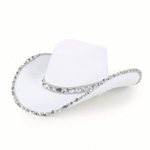 Sombrero de Vaquero Occidental para Novia, Festival de Carnaval de Halloween, Sombrero de Fiesta Vaquero Unisex con Bordado de Lentejuelas, Casual, para Viajes, 4 Estaciones - Product Image 5