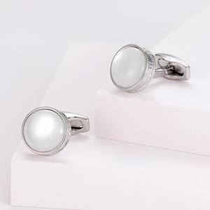 Fashion French Big White Round Zircon Cufflinks for Men Luxury Men's <b>Shirt</b> Metal Alloy Cufflinks - Product Image 1