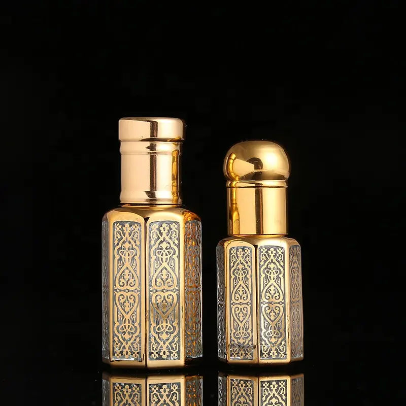 CJ-Novo Design Tampa Do Parafuso 3ML 6ML 12ML Ouro Octagon Roll on Attar Vidro Garrafa De Óleo Essencial Para Perfume Oud Oil