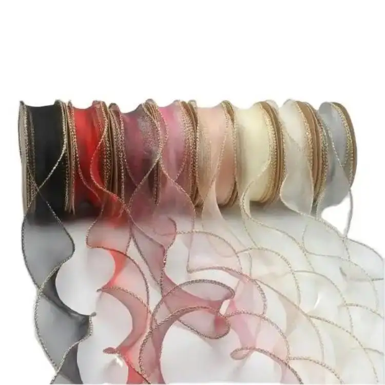 Nastro regalo 40mm filo di seta a spirale ondulato filo coda di pesce nastro organza oro bordo torta artigianale scatola regalo fiocco decorazione