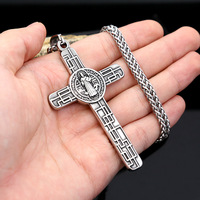 Yunnique Collier pour homme avec pendentif croix chrétienne tibétaine en argent couleur acier, design géométrique, double face, bijou cadeau carré