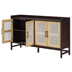 DB TREXM <b>Mid</b>-<b>Century</b> Rustic <b>Sideboard</b> Adjustable Shelves with Decorative Rattan Doors for Entryway Dining or Living Room - Product Image 2