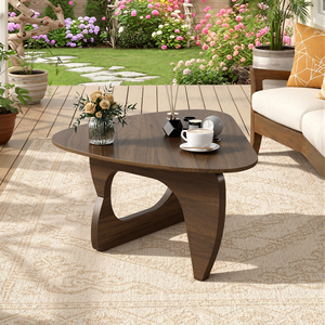 Modern Contemporary Minimalist <b>Triangle</b> Coffee Table Curved <b>Wooden</b> Support Base Durable Eco-Friendly Design for Living Room Home - Product Image 2