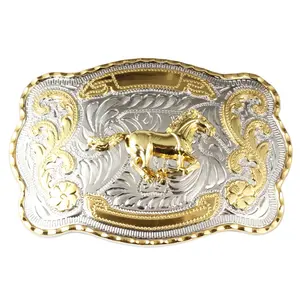 Twee Tone Glanzend Goud Zilver Western Riem Gesp Mode Ontwerper Paard Gesp Cowboy Western Riem Gesp Voor Mannen