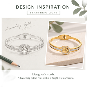 Brazalete con Motivo de Árbol y Circonitas, Acero Inoxidable y Circonitas, Baño de Oro de 14K al Vacío - Product Image 4