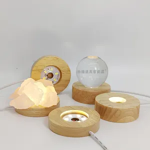 Lampu malam kayu padat 65mm, dasar pencahayaan bulat DIY kamar tidur 3d kayu kreatif