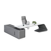 Bureau de direction moderne de luxe, table de PDG blanc brillant avec rangement, bureau de patron pour mobilier de bureau