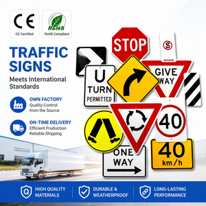 Panneaux de signalisation routière réfléchissants en aluminium à énergie solaire : Stop/Passez à votre droite/Limitation de vitesse 40 km/h/Carrefour/Avertissement de virage - Product Image 1