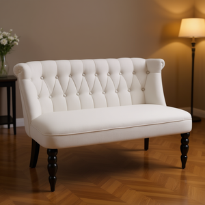 Sofá Tradicional de una Plaza con Respaldo Acolchado, Tapizado en Tela, Patas de Madera, Mueble para Sala de Estar - Product Image 2