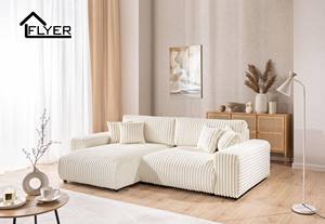 Wandelbares Ecksofa Flyer aus Plüschcord in Hellbeige mit Schönem Sitzkomfort, Schlaffunktion und Bettkasten - Product Image 6