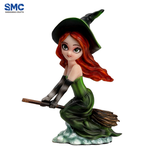 Escultura de Hada Bruja Montada en Escoba de Resina Poliéster Personalizada SMC, Hecha a Mano, Linda Decoración para el Hogar, Estatua Artesanal, Idea de Regalo de Halloween - Product Image 2