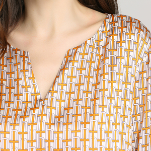 Alta calidad preferido naranja impreso seda cuello en V <span class=keywords><strong>manga</strong></span> larga clásico de oficina t camisa blusa - Product Image 5