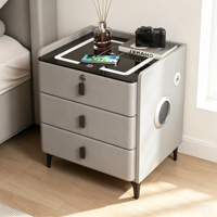 Table de chevet flottante intelligente en bois moderne avec chargeur sans fil, coffre-fort dissimulé, table de nuit connectée pour chambre à coucher et mobilier de maison