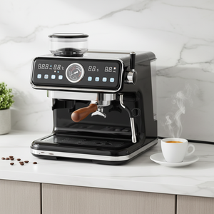 Machine à expresso avec moulin intégré, contrôle de la température, design rétro en acier inoxydable, manomètre, buse vapeur - Product Image 6