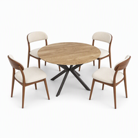 Table ronde durable avec plateau en bois anti-rayures et base en métal robuste en forme de X, acceptant les personnalisations dans n'importe quel style, couleur et matériau.