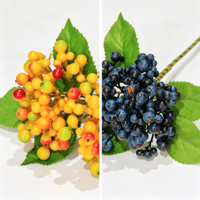 Vente en gros usine – Branche artificielle de baies jaunes de 30 cm avec feuilles, fausse branche de baies pour centre de table et arrangement floral